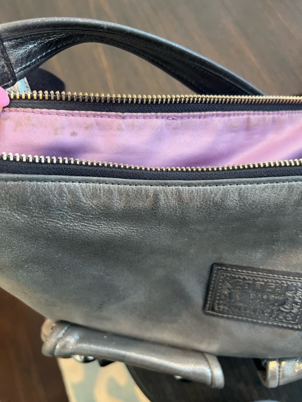 Coach 14561 Poppy Metallic Silver Leather Double Front Pocket Bag - Picture 13 of 16